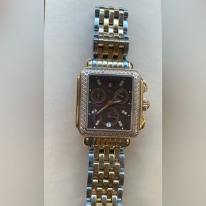 Michele Art Deco Watch w .66 Diamonds Brown Face- Two tone